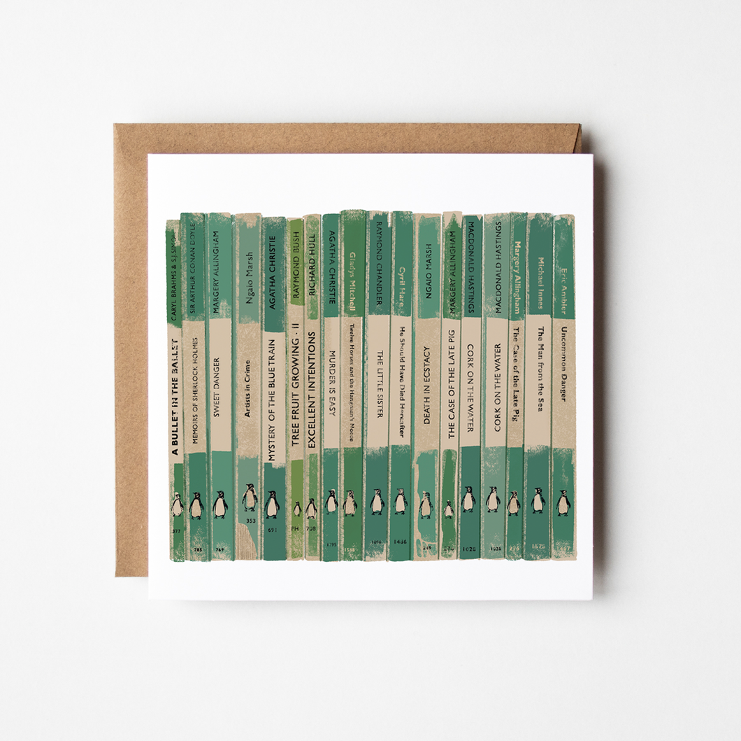 Green Crime Penguins - Blank Greeting Card